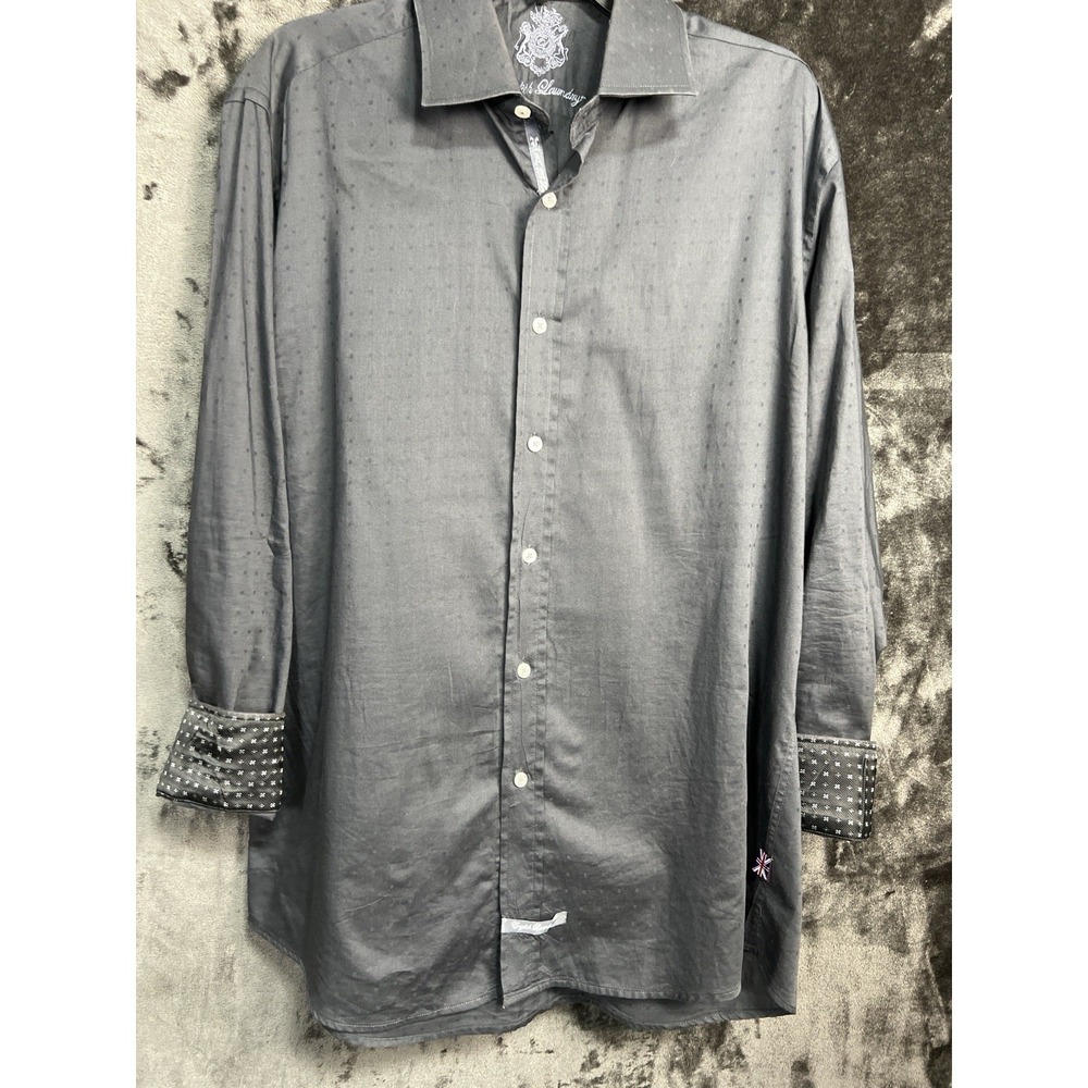 English Laundry Men's 16.5 Gray Dotted Dress‎ Shirt Long Sleeve Button Up